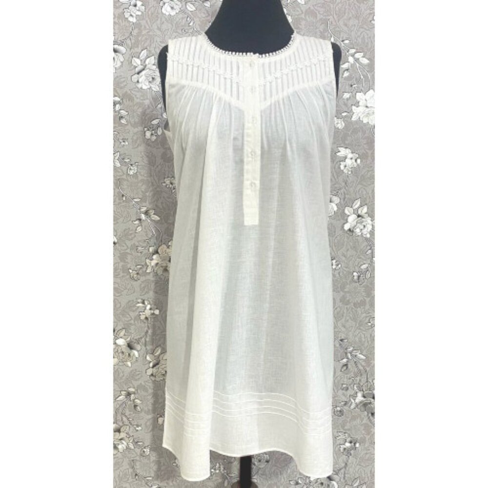 SoieRose Victorian White 100% Cotton Sleeveless Nightgown - SR-1086